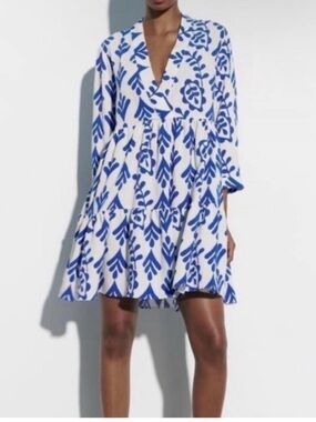 Zara White Mini Dress with Blue Floral Print